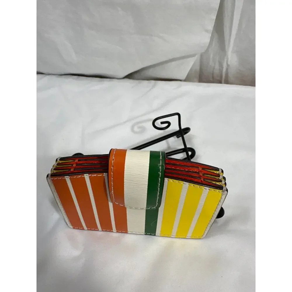 Tory Burch Robinson Stripe Accordion Card Case  EUC